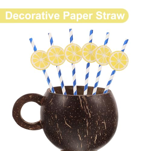 Ipetboom 50 pitillos de papel azul con diseño limón miniatura 7