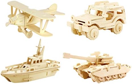 NUOBESTY 4pcs 3D Wooden Puzzle Model Kits DIY Assembly 3D Jigsaw Tank Air Defense Armored Missile Vehicle Puzzles
