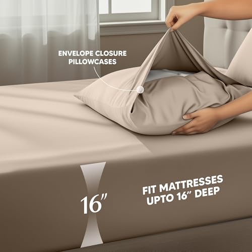Image of Utopia Bedding Bed Sheet Set - 4 Piece Queen Bedding - Soft Brushed Microfiber Fabric - Wrinkle, Shrinkage & Fade Resistant - Easy Care (Queen, Beige)