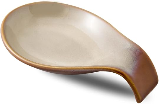 Nihow Ceramic Spoon Rest 4 Inch Stable Utensil Rest - Spoon Holder for Kitchen counter/Countertop/Stove Top - Dishwasher Safe - Elegant Brown 1 PC