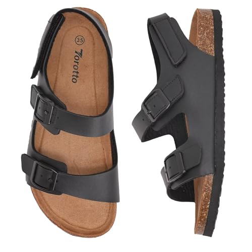 Image of Torotto Toddler Kids Sandals Boys Girls Cork Footbed Sandals with Adjustable Buckle Casual Slides Open Toes Flat