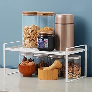 ORZ Kitchen Shelf Organiser for Counter Cupboard Cabinet Pantry, Metal Spice Storage Rack for Bottles, Cans, Jars, Dishes (42CM)