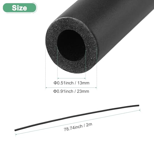 M METERXITY Rohrisolierschaumrohr, 13mm 1/2 ID 23mm OD 2m Länge, weicher flexibler Schaumrohrisolierungsschlauch für Griffunterstützung/Gitarrenständer/Dachgepäckträger [Schwarz]