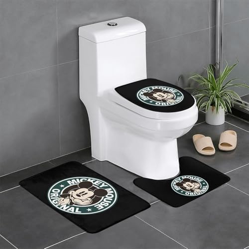 ミッキーマウス かわいい アニメ 3点セット バスマット トイレマット 便座カバー フタカバー 滑り止め 吸水 人気 漫画 足ふきマット 暖房 ふんわり 洗える 抗菌 防臭