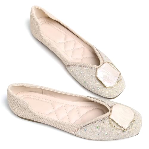 Image of SAILING LU Women's Rhinestone Square Toe Bowknots Ballet Flats Loafers