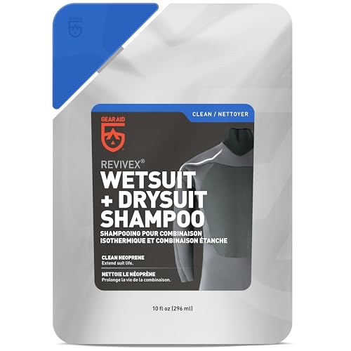 GEAR AID Wetsuit Drysuit Cleaner and Conditioner Wash Away Salt Chlorine and Residue with Concentrated Shampoo Keeps Gear Fresh Durable and Ready for Use 10 fl oz