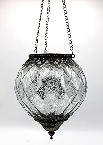 Windlicht Marokko Dekor zum Hängen aus Glas, Metall (B/H/T) 15x19x15cm