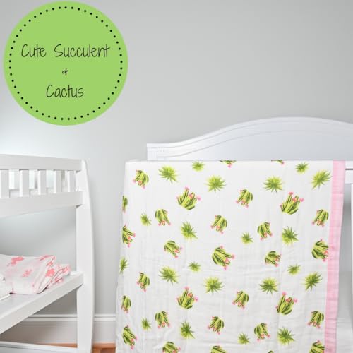 Image of LollyBanks Muslin Quilt Blanket, Large 47 x 47 Inches Versatile Crib Blanket for Baby Girls, 6 Layers Newborn Blanket, Soft Blend 70% Viscose Made from Bamboo + 30% Cotton, Registry (Cactus Print)