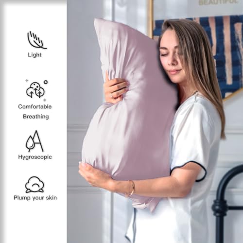 Mulberry Silk Pillow Cases for Hair and Skin King Size Silk Pillowcase with Zipper Soft Breathable Smooth Cooling Satin Silk Pillow Covers for Sleeping (Lavender,20"X 36",1Pcs)