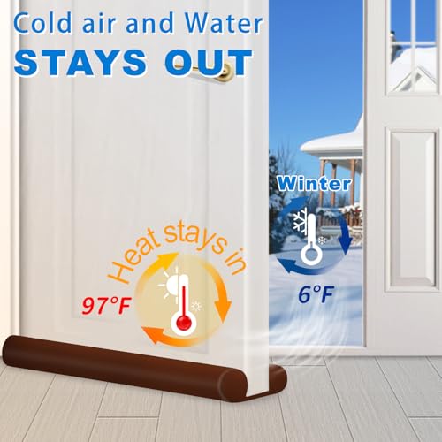 Image of MAXTID Twin Door Draft Stopper Weather Stripping Noise Window Breeze Blocker Heavy Duty Door Sweep Adjustable 36'' Brown
