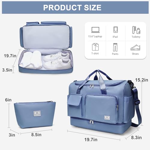Image of Large Travel Duffle Bag, Carry On Weekender Bag with Shoe Compartment, Gym Tote Overnight Bags for Women for Travel with Toiletry Bag