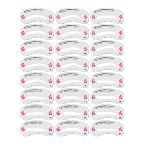SGERUFZ 24 Plantillas Profesionales para Cejas – Reutilizables de Plástico con 6 Estilos Diferentes para Principiantes y Profesionales (Higiénicas, Amigables con la Piel)