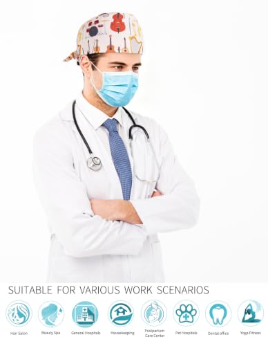 Image of Kousenpu Scrub Cap for Men, Adjustable Classic Surgical Caps with Buttons