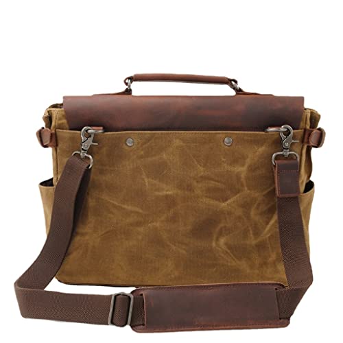 Canvas Horsehide Briefcase European and American Men's Bag Retro Shoulder Crossbody Handbag(C)4