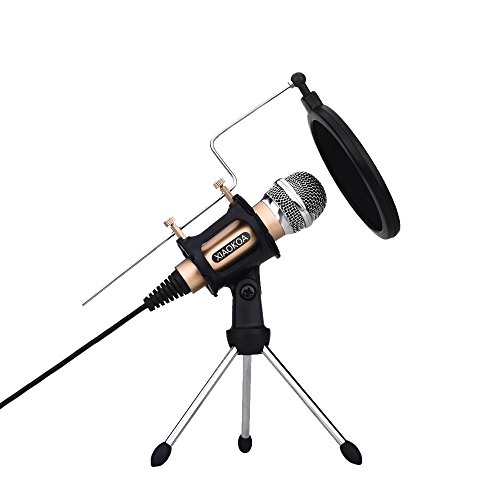 Professional Condenser Microphone, Plug &Play Home Studio microphones for Iphone Android Recording, PC, Computer, Podcasting, Mini Desktop MIC Stand dual-layer acoustic filter (M3-gold)