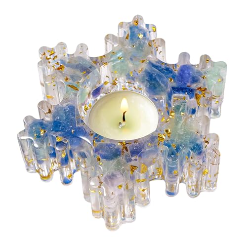 Portavelas de cristal colorido con forma de copo de nieve de resina para decoración del hogar y mesa de comedor, regalo de mesa de boda