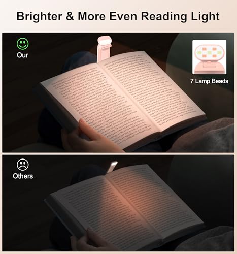 Image of Gritin Reading Light, Rechargeable Book Light for Reading in Bed | Eye Caring 3 Color Temperatures, 5-Level Dimmable Brightness, Long Lasting, Compact Size Clip on Book Lamp for Bookworms-Pink