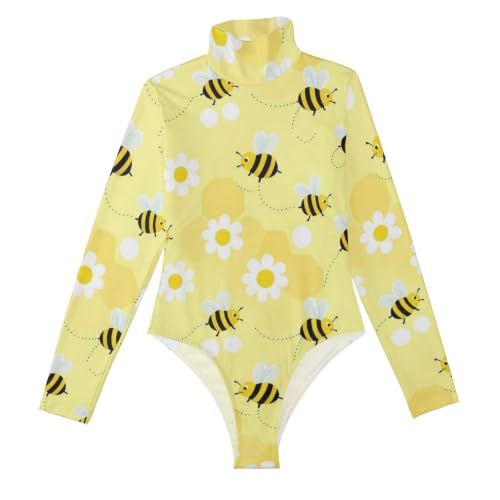 Maillot de cuello alto falso para mujer, body básico con estampado de margaritas