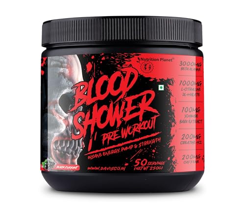 Image of Nutrition Planet Blood Shower Pre Workout (250g, 50 Servings) (Black Currant)