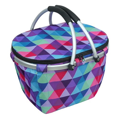 LIQING 25L Picnic Basket Insulated and Leak-Proof Two Handles Foldable and Easy to Carry with 4 Built-in Support Bars for Grocery Shopping, Camping, picnics and Road Trips(color001, 2 Handles)