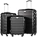 COOLIFE Kofferwagen, Handgepäck, Hartschale, leicht, 4 Spinnerräder, Schwarz , 3 Pcs Set