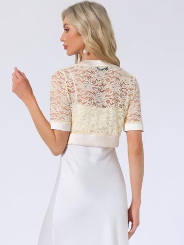 Image of Allegra K Lace Shrug for Women's Cropped Sheer Floral Lace Shrug for Evening Dresses