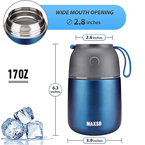 Image of Insulated Thermo Food Jar for Hot & Cold Food for Kids Adult, 17 oz Soup Thermal Hot Food Containers for Lunch, Triple Layer Insulation Stainless Steel Food Jar with Spoon (Blue)