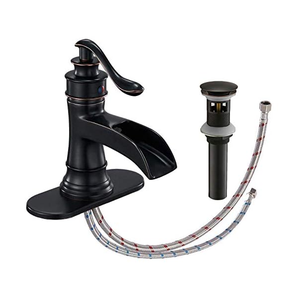 Waterfall bathroom faucet oil rubbed bronze sink with pop up drain stopper faucets single hole rustic vanity farmhouse overflow one handle bath black commercial assembly by homevacious  urban country home decor