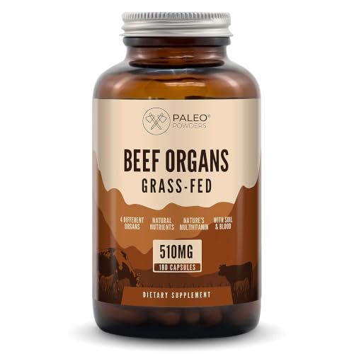 Paleo Powders Complejo de Órganos de Vacuno, 180 Cápsulas | Corazón, hígado, riñón y bazo de vacuno de pasto de Nueva Zelanda, liofilizado