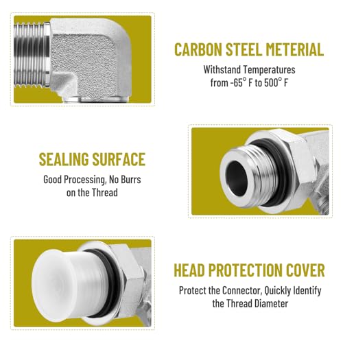 Image of 5 Pack 90 Degree Elbow Hydraulic Adapter Fittings: 3 /4 inch JIC 37 Male x #12 SAE /ORB Male, Hydraulic End Connectors with Protection Cover - 6801-12-12