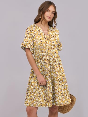 Image of ANRABESS Women's Summer Casual Dress, V-Neck Ruffle Sleeve Tiered Mini Dress, Soft Comfy Fabric with Pockets for All-Day Wear