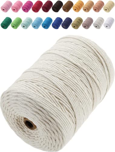 GOHOF Cotton Macrame Cord 3mm 328yards Natural Colored Macrame Supplies Soft Craft Cotton Rope for Plant Hanger Wall Hanger Dreamcatcher (Beige)