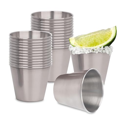 WHISKEY TOWN 24 Caballitos Tequileros Acero Inoxidable Grado Alimenticio, Vasos Tequileros de Metal Acabado Mate, Accesorio para Bartenders, Fiestas y...