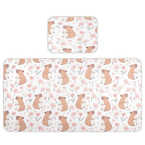 Bolaz Summer Sleeping Bed Pad, Capibara Pattern Cooling Mattress Set Breathable Bed Mat Ice Silk Mat + Pillow Cover for Toddler Boys Girls