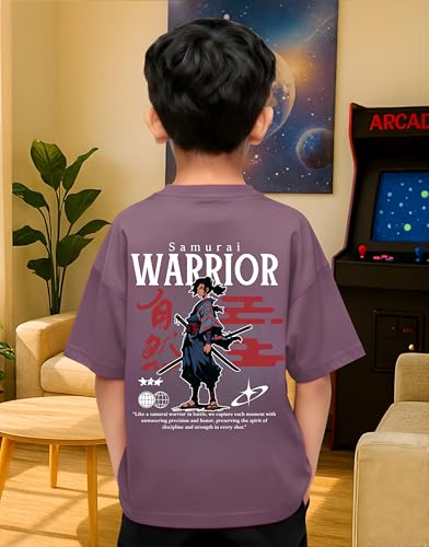 Image of Samurai Warrior Oversized T-Shirt for Kids 4-17 Years | Anime Samurai Front & Back Print | Boys & Girls Cotton Casual Tee