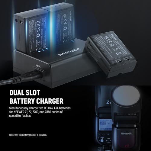 Image of NEEWER NC2-Z1 Dual Slot Battery Charger Kit for NEEWER Z3 Z2PRO Z2 Z1 Z880 TTL Speedlite Flash, 7.2V /3000mAh, 7.4V /2600mAh Battery, DC 8.4V /5V Output AC USB Charger with AC Power Cord (US Plug)