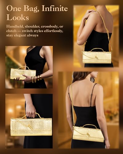 Image of Elegant Evening Clutch Purse for Women - Structured Crocodile PU Leather Handbag for Wedding & Formal Party