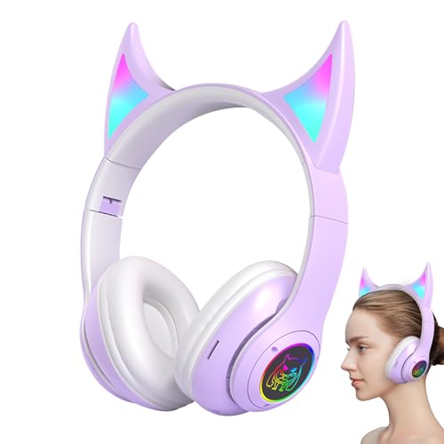 Genérico Auriculares para Juegos sobre la Oreja,Auriculares sobre la Oreja inalámbricos | Orejeras de Juego inalámbrico Devil Cat Ear | Ligeros para Jugadores, Auriculares Deportivos con Luces de r