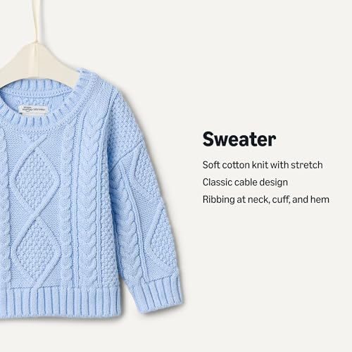 Amazon Essentials x Sofia Grainge Baby Boys' Cotton Cable Design Crewneck Sweater with Ribbing, Light Blue, 6-9 Months - image 3