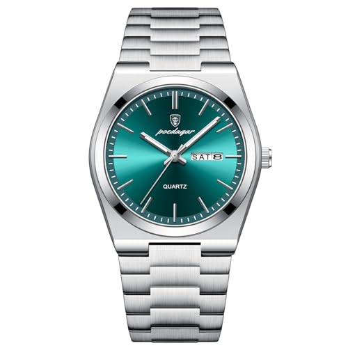FORSINING Herren-Armbanduhr für Geschäftsleute 18 mm, Edelstahl-Armband, Kalender, Datumsanzeige, wasserdicht, analog, Quarz-Herrenuhr, grün, Armband