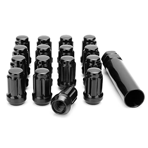 16pcs M12x1.5 Spline Black Lug Nuts with Socket Key, Fits Polaris RZR Honda Can-Am Pioneer, Steel, Limited Warranty