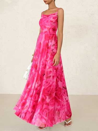 Image of BTFBM Women Summer Maxi Dresses Elegant Wedding Guest Dress | Cowl Neck,Spaghetti Strap,Mesh,Floral,A-Line,Flowy,Party,Cocktail,Homecoming,Graduation,Sundress,Prom,Beach Long Dresses
