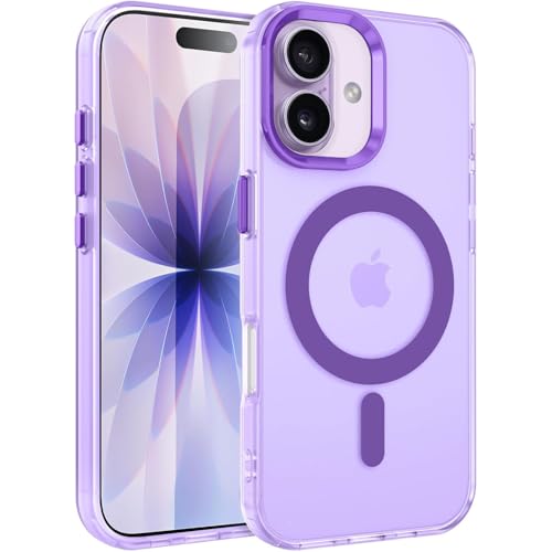 Image of Elzzi Translucent Matte Back Cover for iPhone 17 Case, Shockproof Anti-Fingerprint Phone Cover with Magnetic Wireless Charging, MagSafe Compatible Protective Case for Men & Women (Lavender)