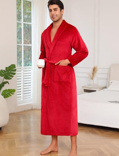 ENJOYNIGHT Mens Plush Fleece Robe Cozy Warm Bathrobe with Pockets3