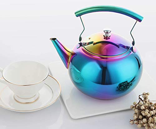 OMGard Tea Kettle with Infuser Loose Leaf Rainbow Teapot 2 Liter Tea Coffee Pot Stainless Steel Strainer Colorful Teakettle for Stovetop Induction Stove Top Boiling Water Camping 2 Quart / 68 Ounce - Thumbnail 3