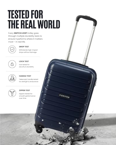Image of SNITCH Loop Cabin Size Blue Polypropylene Hard Travel Suitcase - Trolley Bag Small & Luggage with 4 Wheels, Secure Lock & Free Shoe Bag