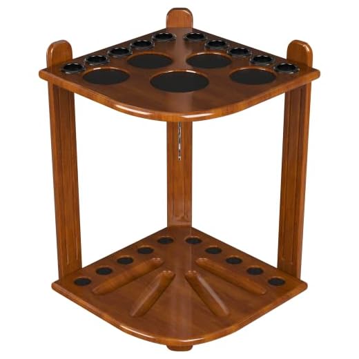 ISZY Billiards Pool Cue Rack for Cues and Balls - Billiard Cue Racks w/Drink Holder, Holds 10 Sticks & Full Ball Set - Billiards Accessories - Dark Oak