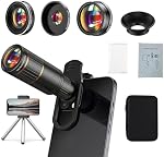 Kit objectif de la caméra téléphonique Version améliorée — Comprend 22X Lentille téléphoto, 205° Lentille de poisson, 0.67X Lentille à angle large, 25X Lentille macro, clip & Mini Tripod pour iPhone et les téléphones Android