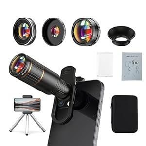 Phone Camera Lens Kit Upgraded Version — Includes 22X Telephoto Lens, 205° Fisheye Lens, 0.67X Wide Angle Lens, 25X Macro Lens, Clip & Mini Tripod for iPhone and Android Phones