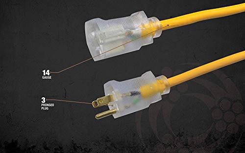 Coleman Cable 14880002 1488Sw0002 14/3 Insulated Outdoor Extension Cord With Lighted End, 50-Foot, Feet, Yellow #TOP5